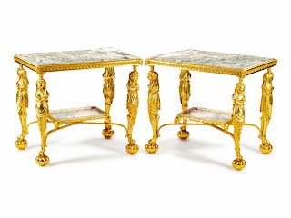 A Pair of Empire Style Gilt Bronze and Marble Side Tables