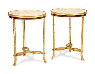 A Pair of French Neoclassical Style Gilt Metal and Marble Gueridons