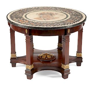 A Neoclassical Style Parcel Gilt Mahogany and Mosaic Center Table