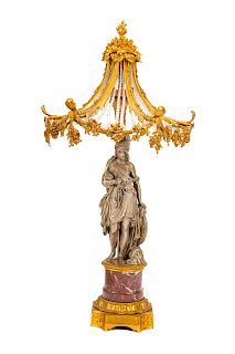 A French Gilt and Silvered Bronze Pagoda Figure Mounted as a Lamp