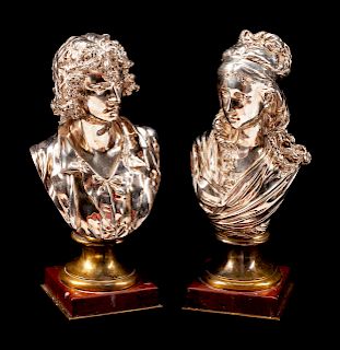A Pair of French Silvered Bronze Busts