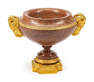 A Large French Gilt Bronze Mounted Granite Urn