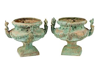A Pair of Neoclassical Style Patinated Metal Jardinieres