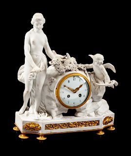 A French Gilt Bronze and Bisque Porcelain Mantel Clock 