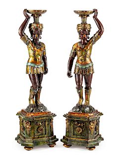 A Pair of Venetian Style Painted Figural Torcheres