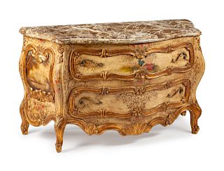 A Venetian Painted and Parcel Gilt Commode