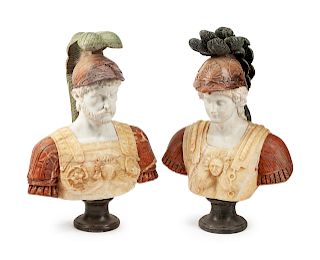 A Pair of Italian Multi-Colored Marble Busts