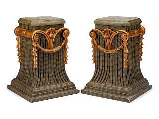A Pair of Italian Painted and Parcel Gilt Pedestals