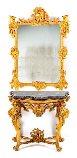 An Italian Giltwood Console Table and Mirror