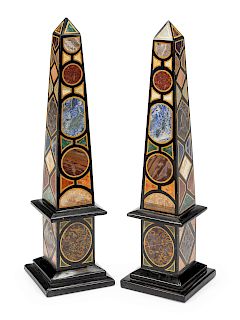 A Pair of Grand Tour Specimen Marble Obelisks