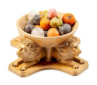 A Large Italian Marble Bowl with Hardstone Fruits 
