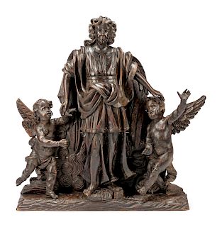 A Continental Carved Wood Figural Group