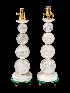 A Pair of Rock Crystal and Malachite Veneered Lamps
