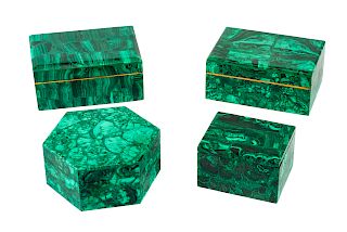 A Group of Four Russian Malachite Boxes