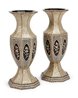 A Pair of Moorish Style Mother-of-Pearl Inlaid Vases