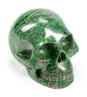 A Large Ruby-Zoisite Carved Skull