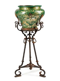 A Continental Tole and Wrought Iron Jardiniere