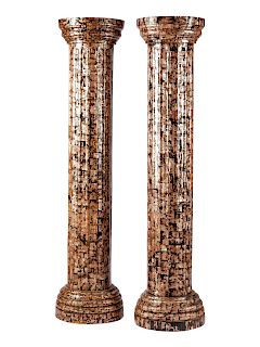A Pair of Continental Mother-of-Pearl Veneered Fluted Columns