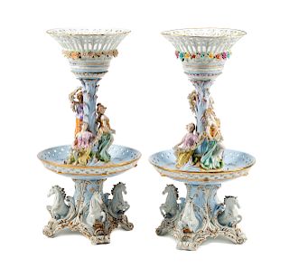 A Pair of Monumental German Porcelain Figural Centerpieces