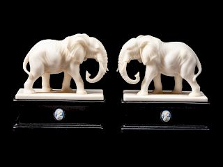 A Pair of Continental Composition Marble Elephants