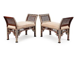 A Pair of Moorish Style Mother-of-Pearl Inlaid Benches