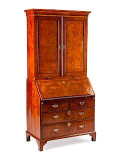A George II Walnut Veneered Secretary Bookcase