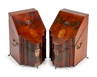 A Pair of George III Painted Mahogany Stationery Boxes