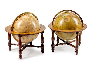 A Pair of Regency Mahogany Celestial and Terrestrial Table Globes