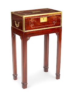A Regency Brass Inlaid Mahogany Writing Box on Stand