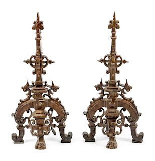 A Pair of English Rococo Style Patinated Bronze Chenets