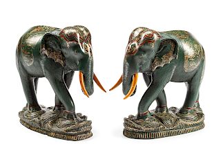 A Pair of Anglo-Colonial Style Painted Elephants 