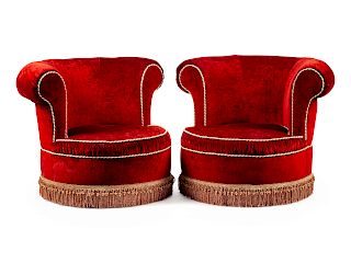 A Pair of Art Deco Style Velvet Upholstered Armchairs 