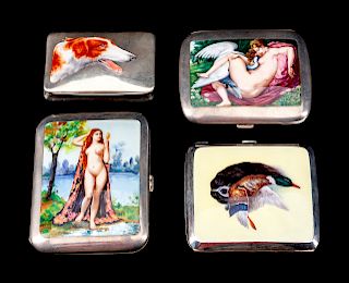 A Group of Four Continental Enameled Cigarette Cases
