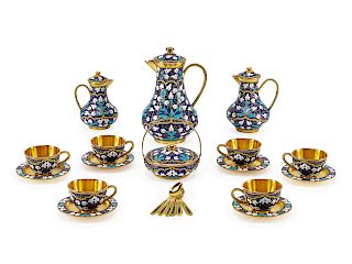 A Russian Enameled Silver-Gilt Coffee Service