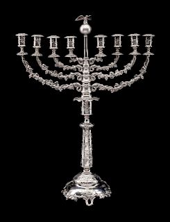 A Continental Silver and Silver-Plate Menorah