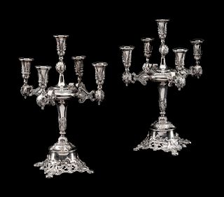 A Pair of Portuguese Silver Candelabra