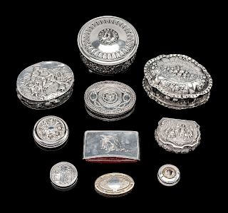 A Collection of Ten Continental Silver Boxes