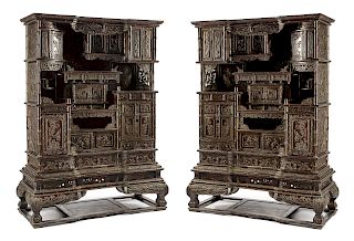 A Pair of Chinese Export Hardwood Whatnot Cabinets