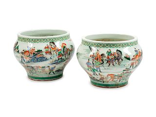 A Pair of Chinese Famille Verte Porcelain Jardinieres