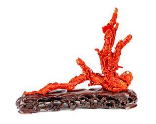 A Large Chinese Export Carved Coral Figural Group 