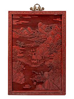 A Chinese Carved Red Lacquer Wall Screen