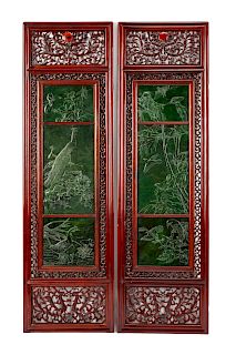 A Pair of Chinese Framed Spinach Jade Plaques