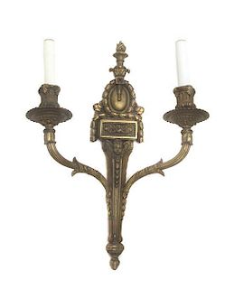 An Adams Style Gilt Metal Two-Light Sconce, Height 17 inches.