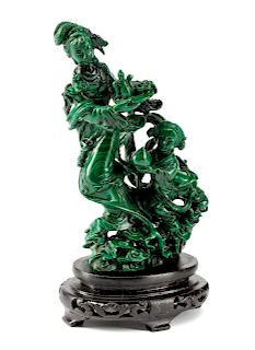 A Chinese Carved Malachite Group