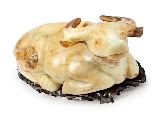 A Chinese Carved Hardstone Model of a Water Buffalo