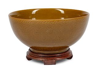 A Large Chinese Brown Glazed Porcelain Bowl