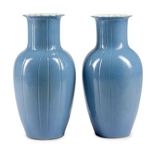 A Pair of Chinese Celeste Bleu Porcelain Vases