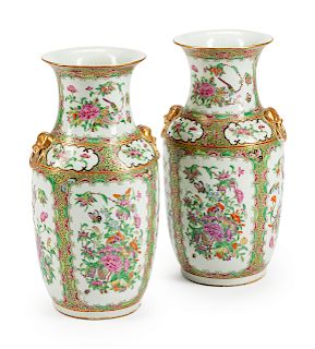 A Pair of Rose Medallion Porcelain Vases 