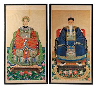 A Pair of Chinese Portraits of an Emperor and Empress