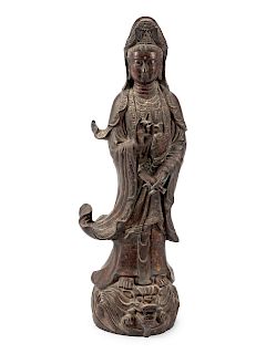 A Chinese Patinated Bronze Figure of Guanyin